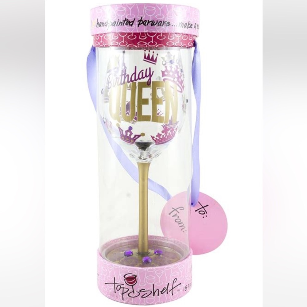 NEW• Birthday Queen Wine Glass with Gold Stem